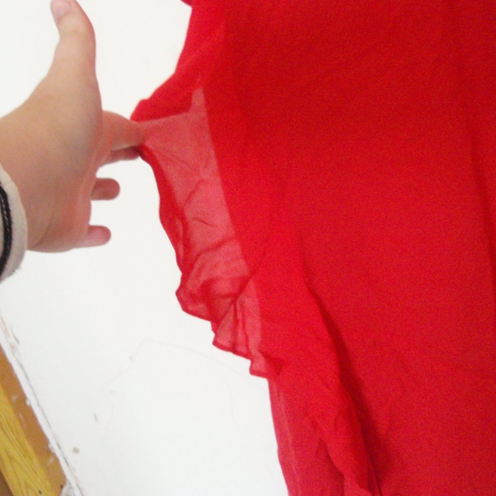 Parker | Red Asymmetrical Hem Flutter Sleeve Dress - image 5